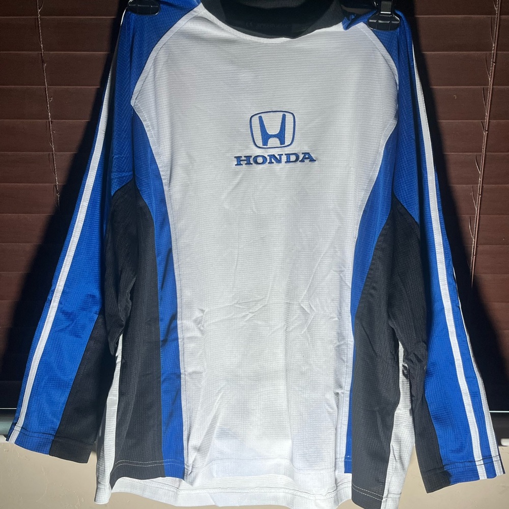 Honda Men's White and Blue Long Sleeve Shirt